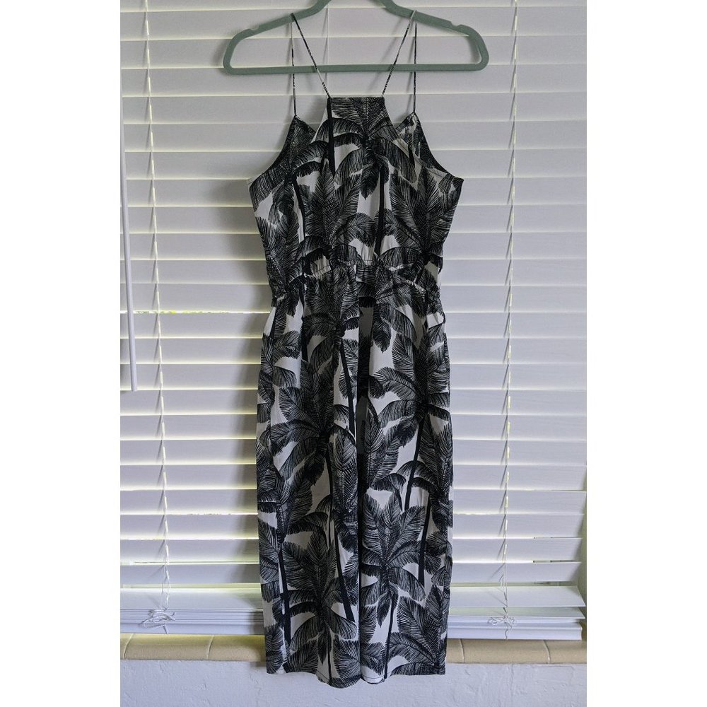 H&M Black & White Palm Print Dress with pockets